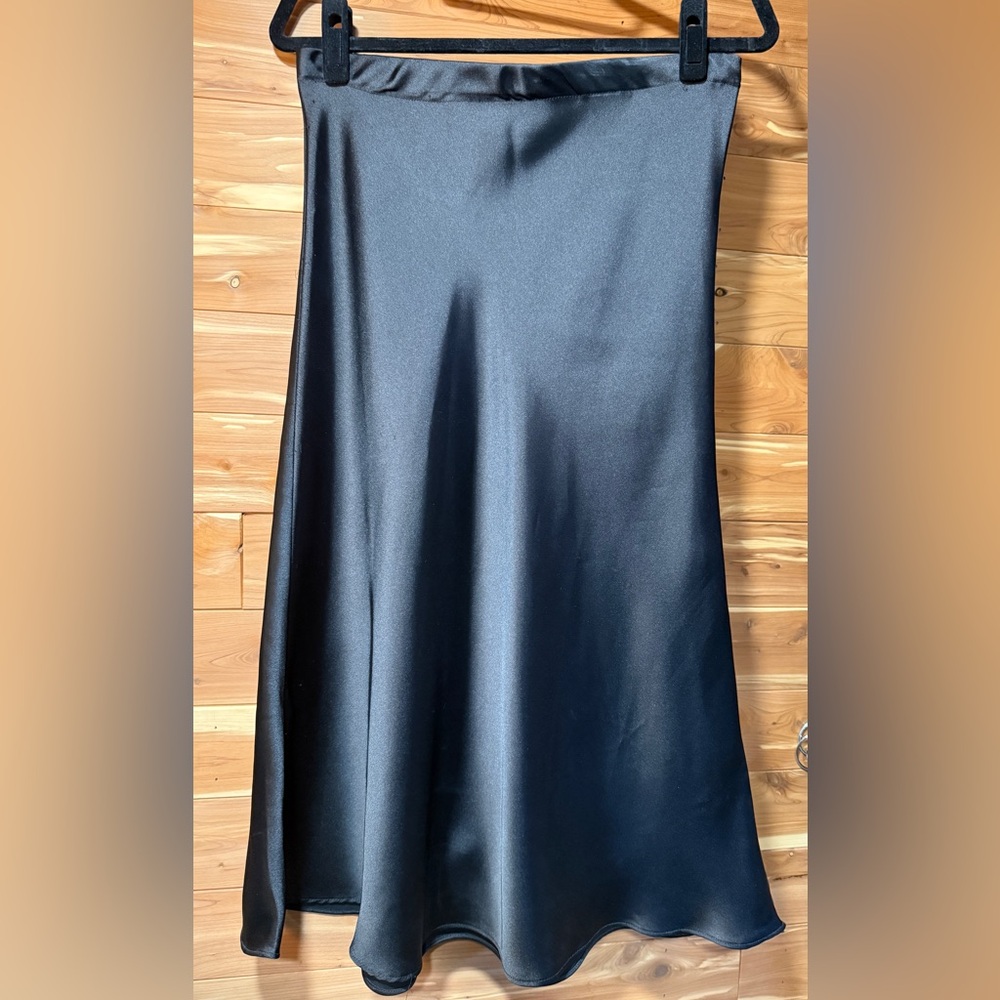 RACHEL ZOE Black Satin Slip Midi Skirt